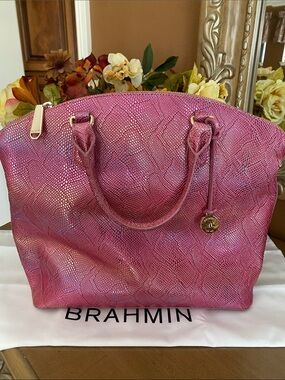 Brahmin Shimmering Pink Embossed Leather Tote
